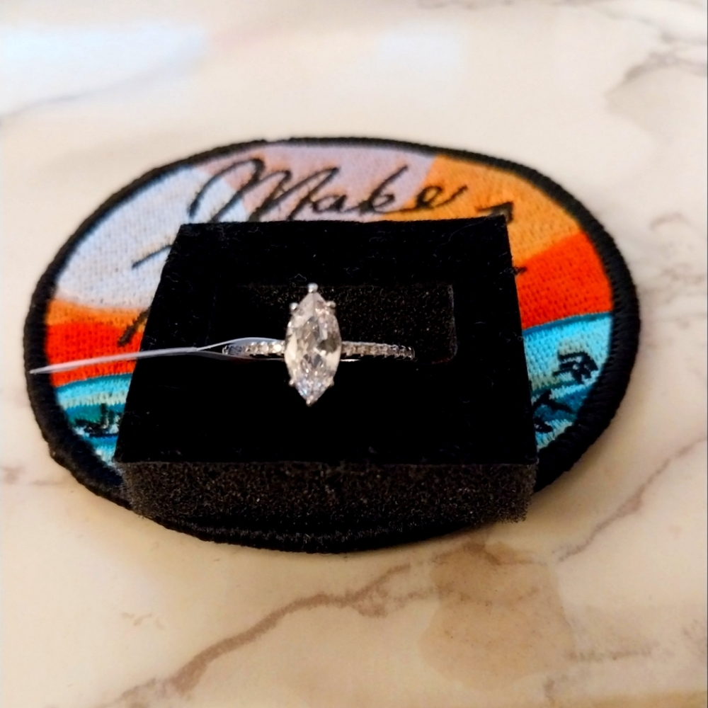 18K White Gold Filled Marquise Cut Cubic Zirconia Size 7 Ring